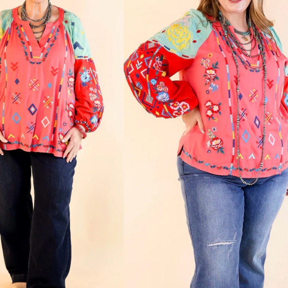 Savanna Jane Boho Embroidered Peasant Blouse
